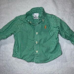 🩷5/$25 Ralph Lauren Kids Green Plaid Button Down Shirt 3M
